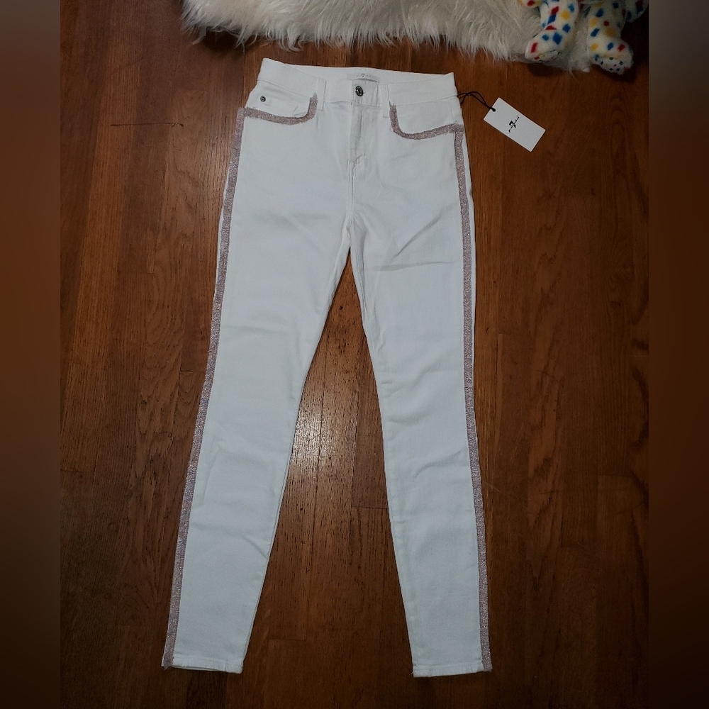 7 For All Mankind White Jeans with Pink Trim NWT